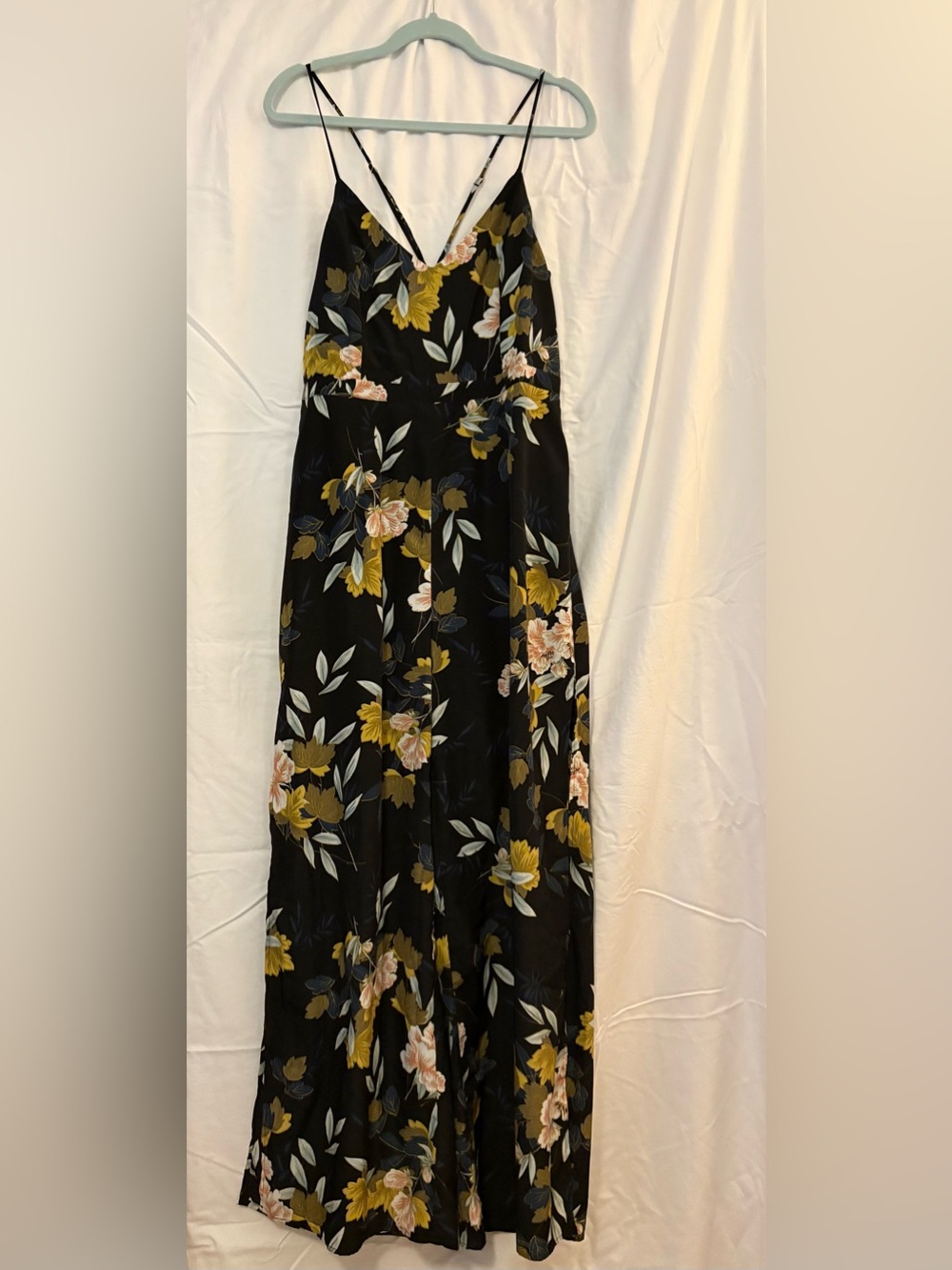Black Floral Wide Leg Satin Romper - NWOT - L